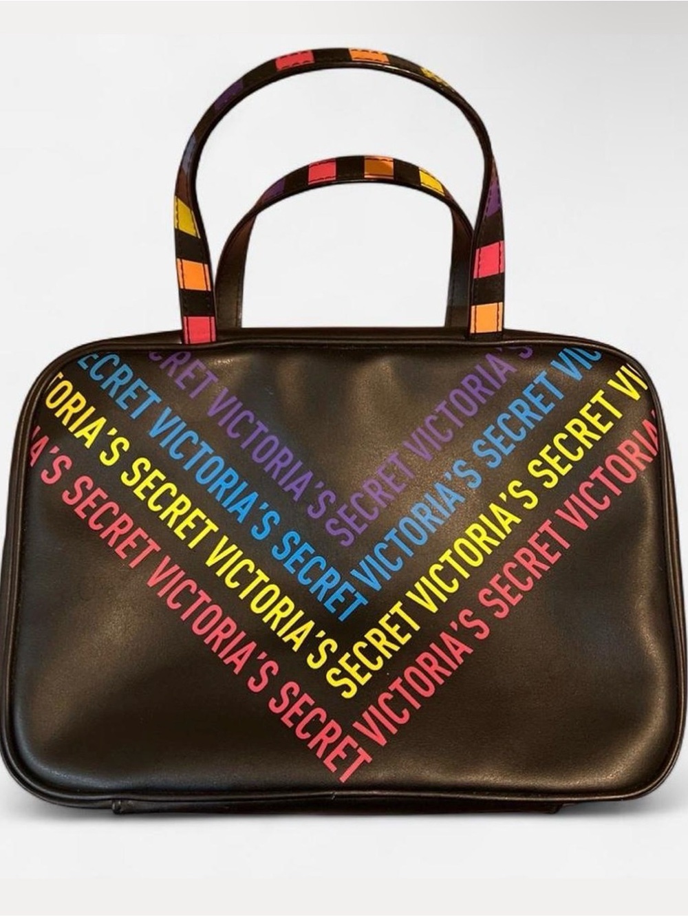 Victoria's Secret Black Makeup Tote with Multicolor Logo
